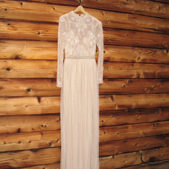 MAC DUGGAL 9132 Womens Embellished Illusion High Neck Long Sleeve Gown Dress - Picture 5 of 12